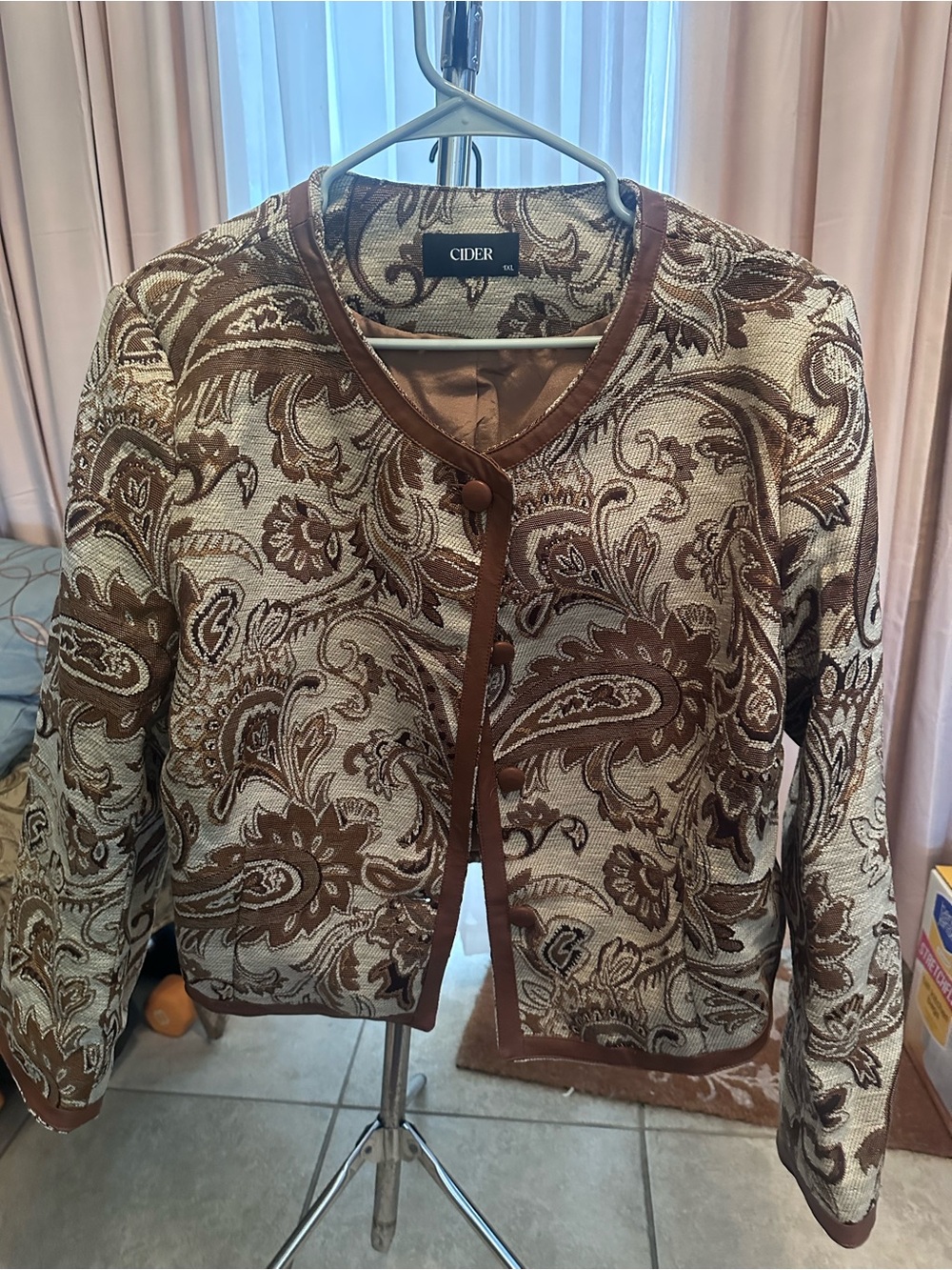 Cider Brown and Cream Paisley Knit Blazer